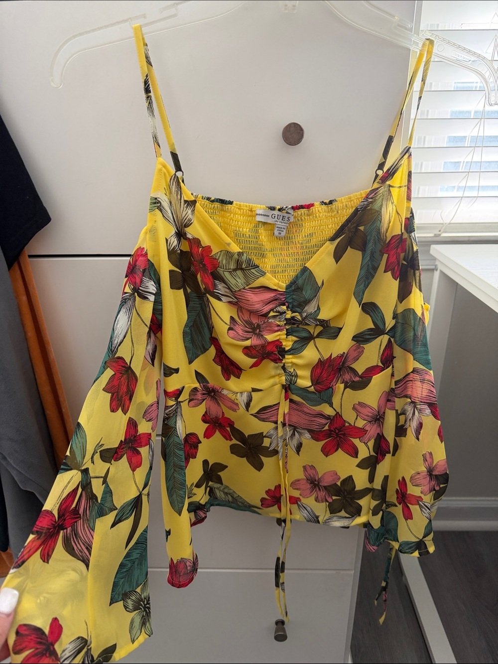 Guess Yellow Floral Tie-Front Camisole